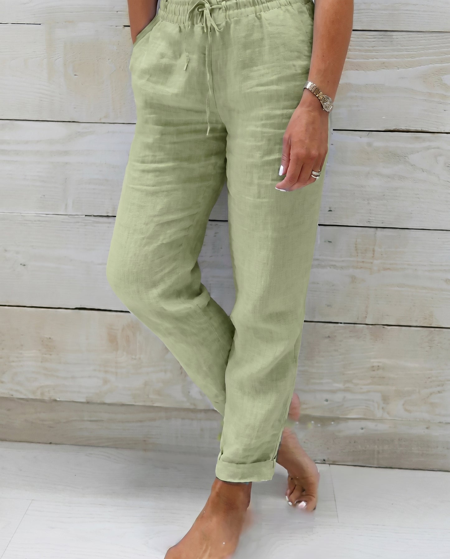 Pantalon en lin à cordon de serrage