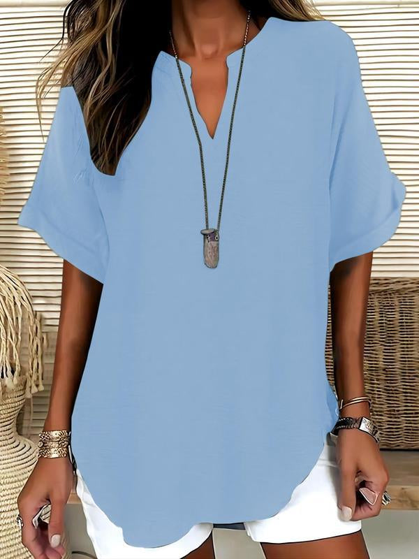 Blouse ample col V à manches courtes