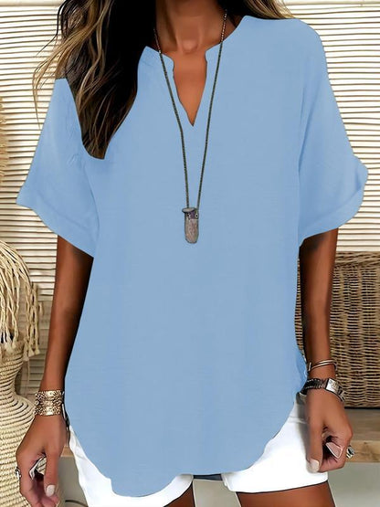Blouse ample col V à manches courtes