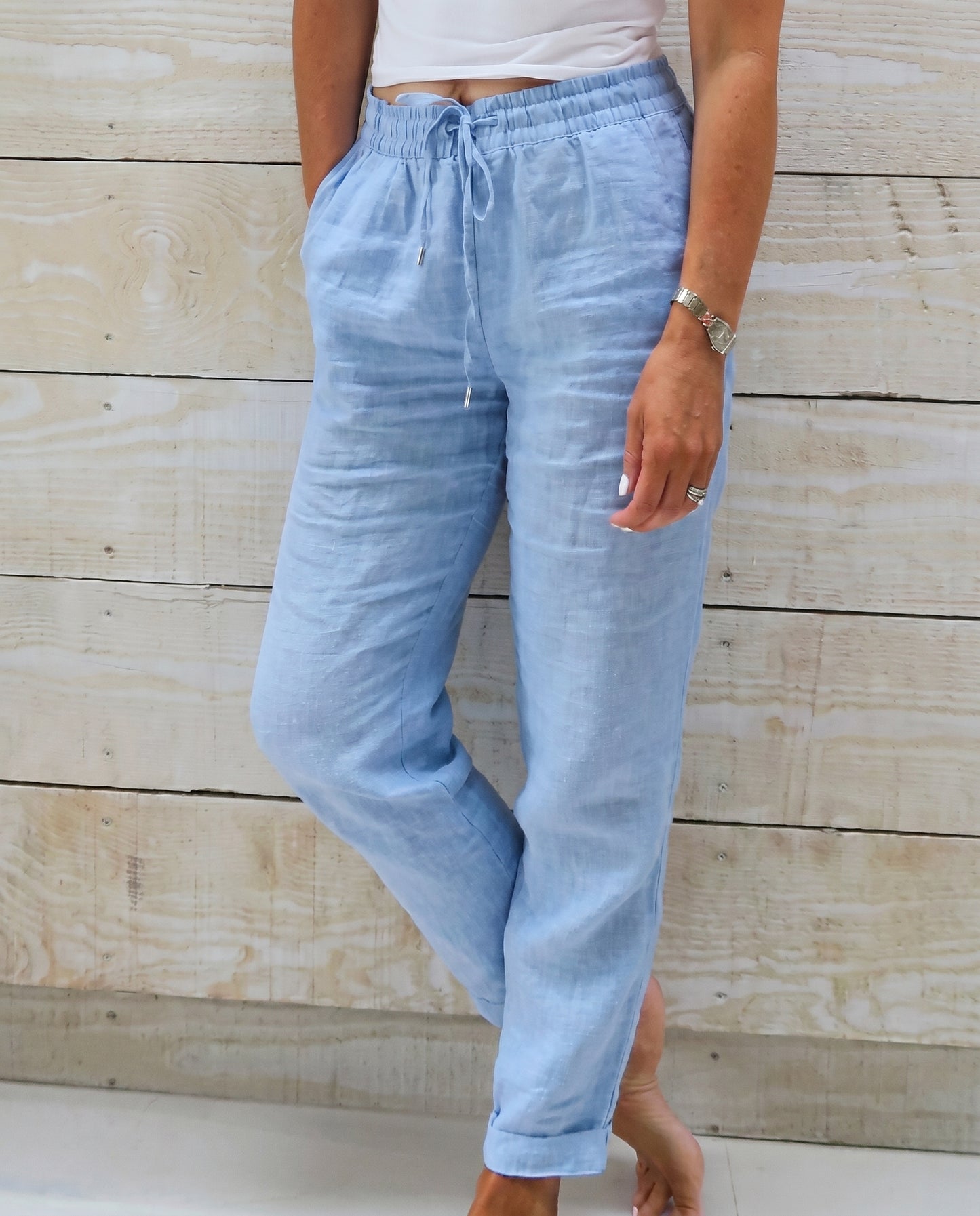 Pantalon en lin à cordon de serrage