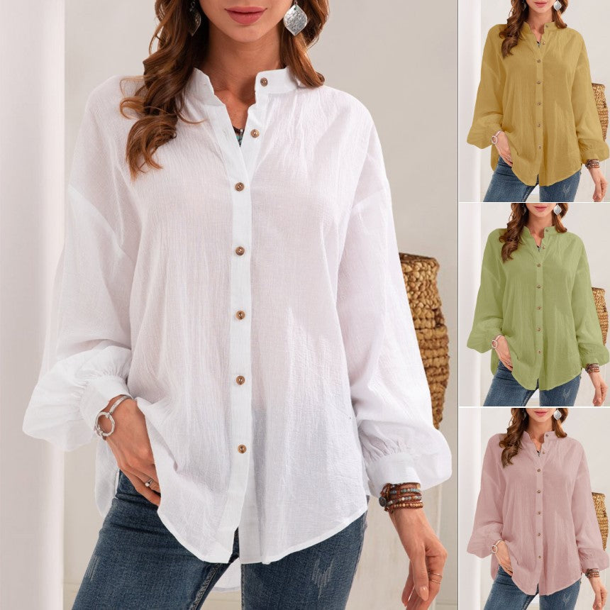 Chemise à manches longues en coton et lin