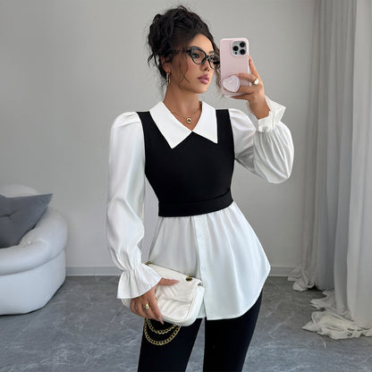 Blouse 2-en-1 noire et blanche à col large