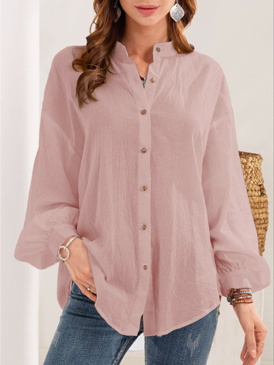 Chemise à manches longues en coton et lin