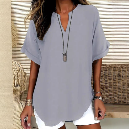 Blouse ample col V à manches courtes