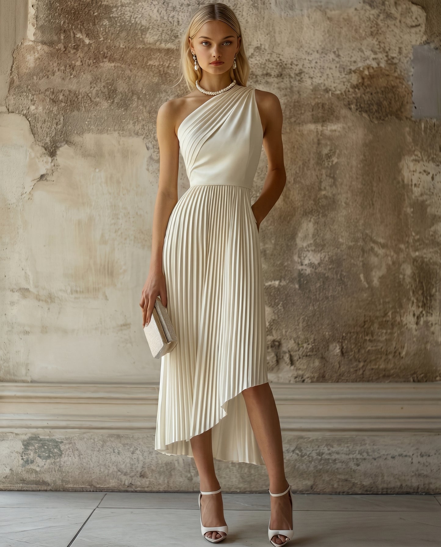 Robe midi plissée asymétrique