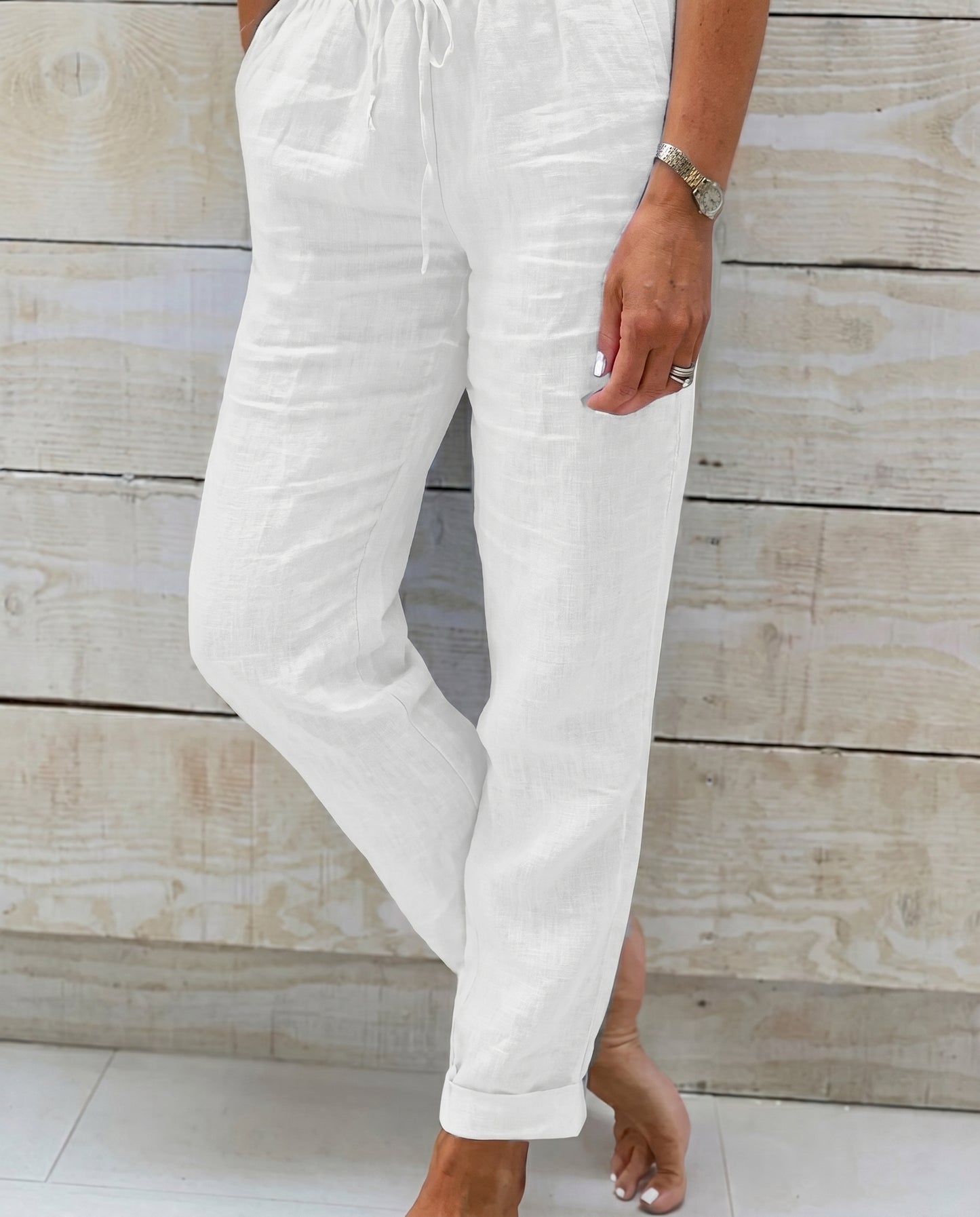 Pantalon en lin à cordon de serrage