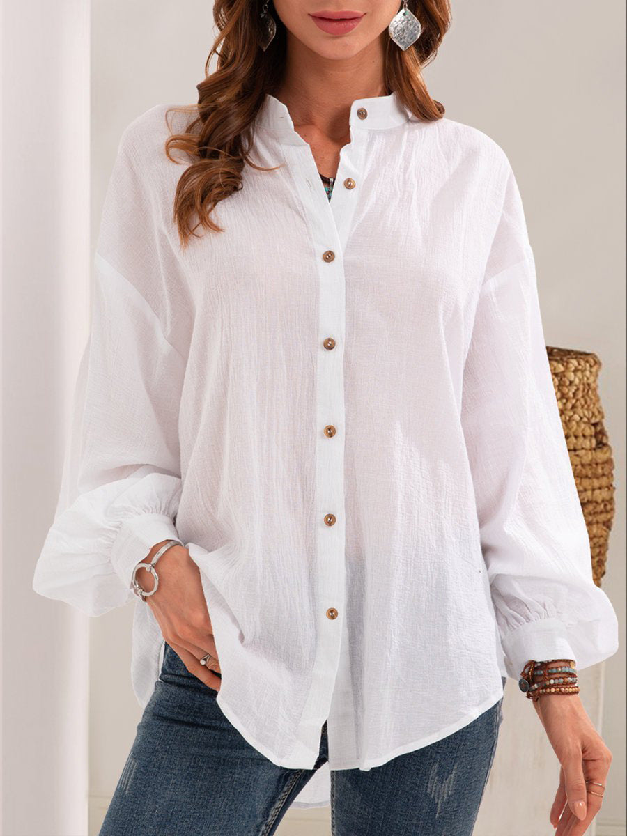 Chemise à manches longues en coton et lin