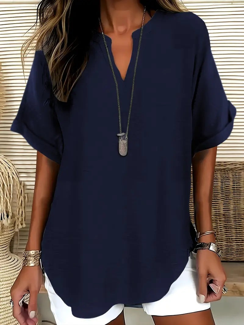 Blouse ample col V à manches courtes