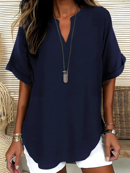 Blouse ample col V à manches courtes