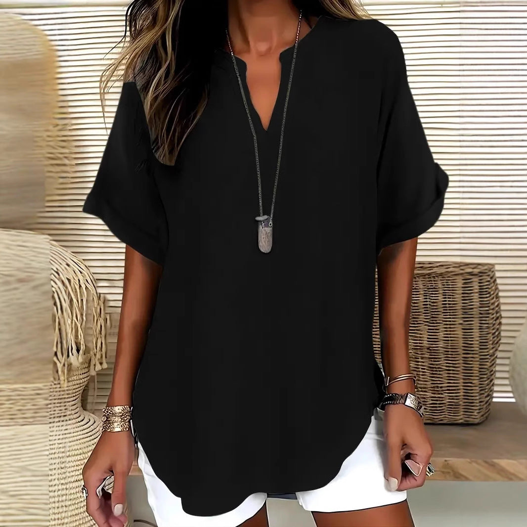 Blouse ample col V à manches courtes