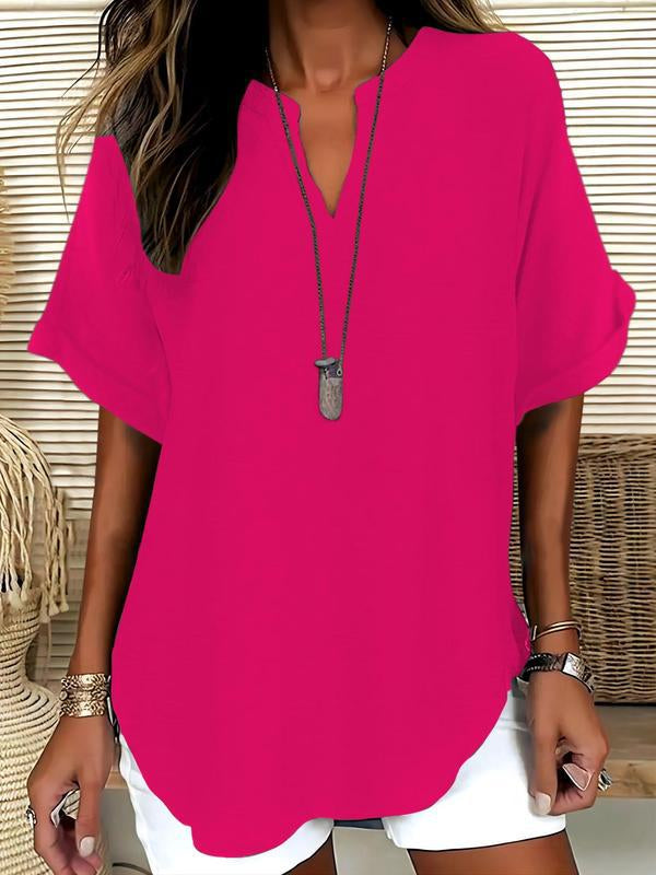 Blouse ample col V à manches courtes