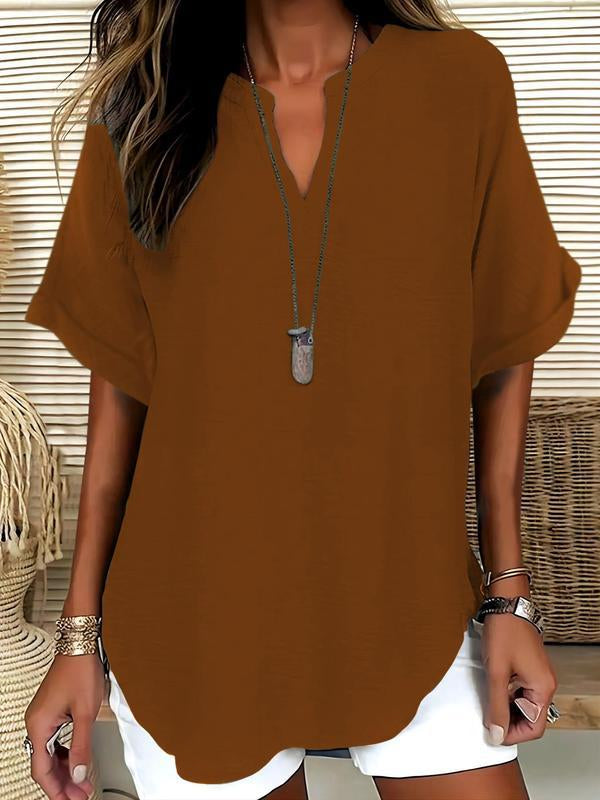Blouse ample col V à manches courtes