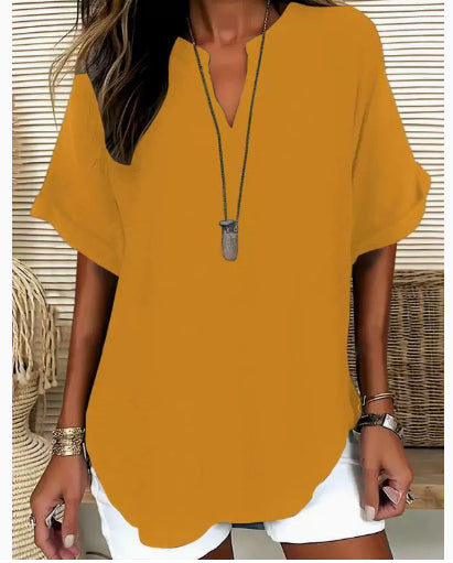 Blouse ample col V à manches courtes