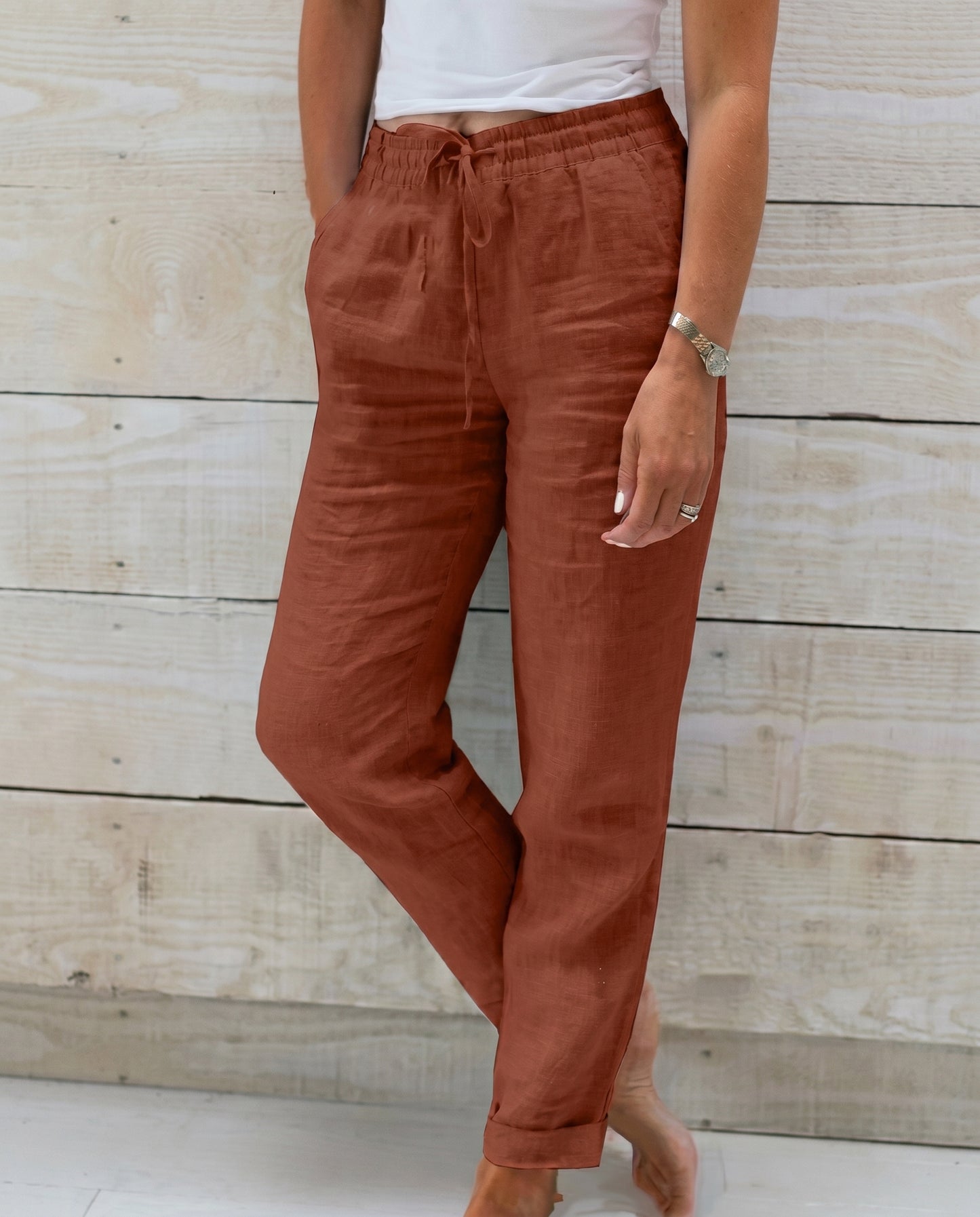 Pantalon en lin à cordon de serrage
