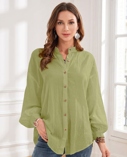 Chemise à manches longues en coton et lin