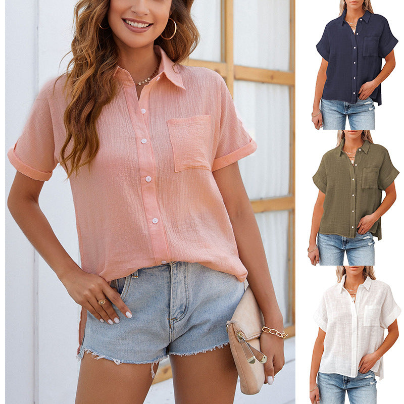 Chemise femme poudré à manches courtes
