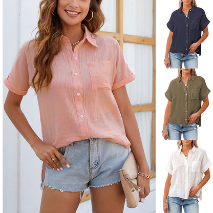 Chemise femme poudré à manches courtes