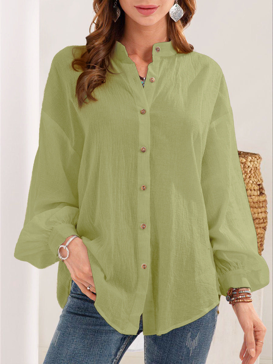 Chemise à manches longues en coton et lin