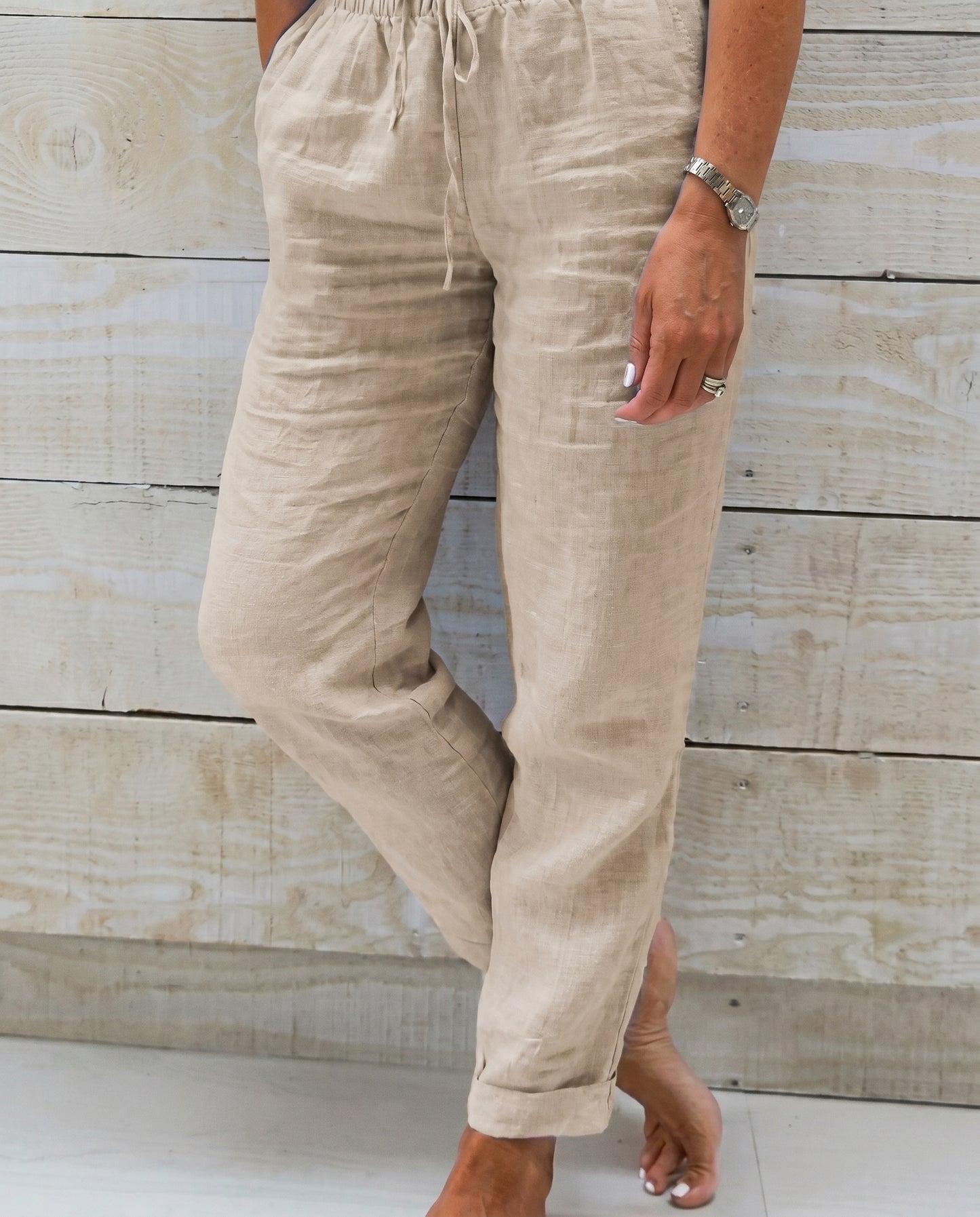 Pantalon en lin à cordon de serrage