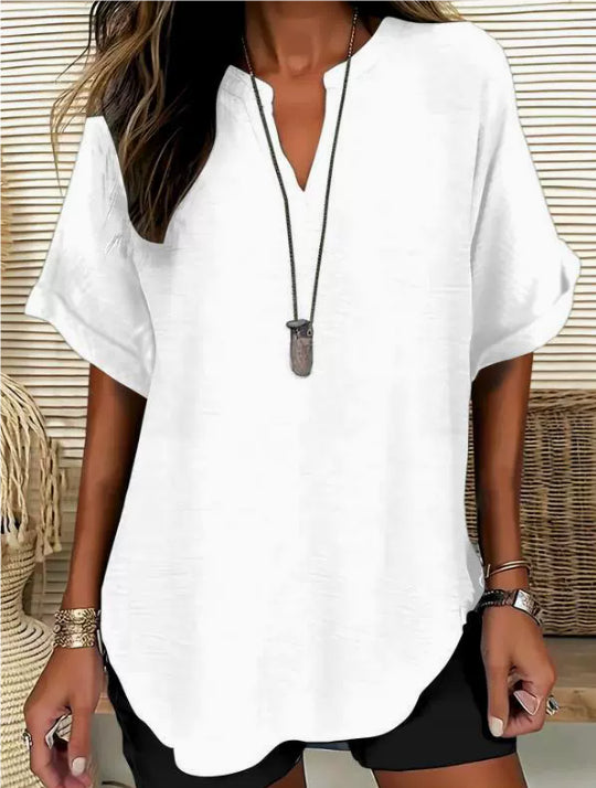 Blouse ample col V à manches courtes