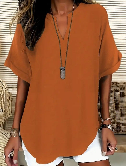 Blouse ample col V à manches courtes