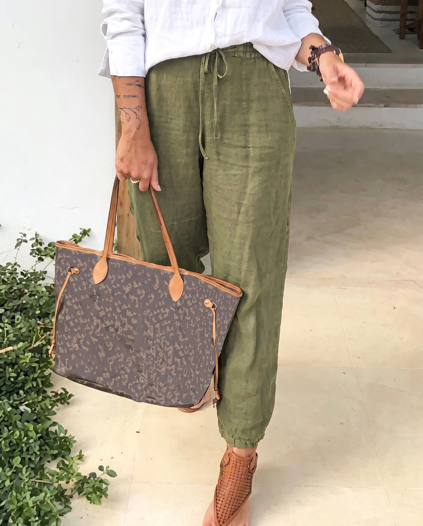 Pantalon en lin à cordon de serrage