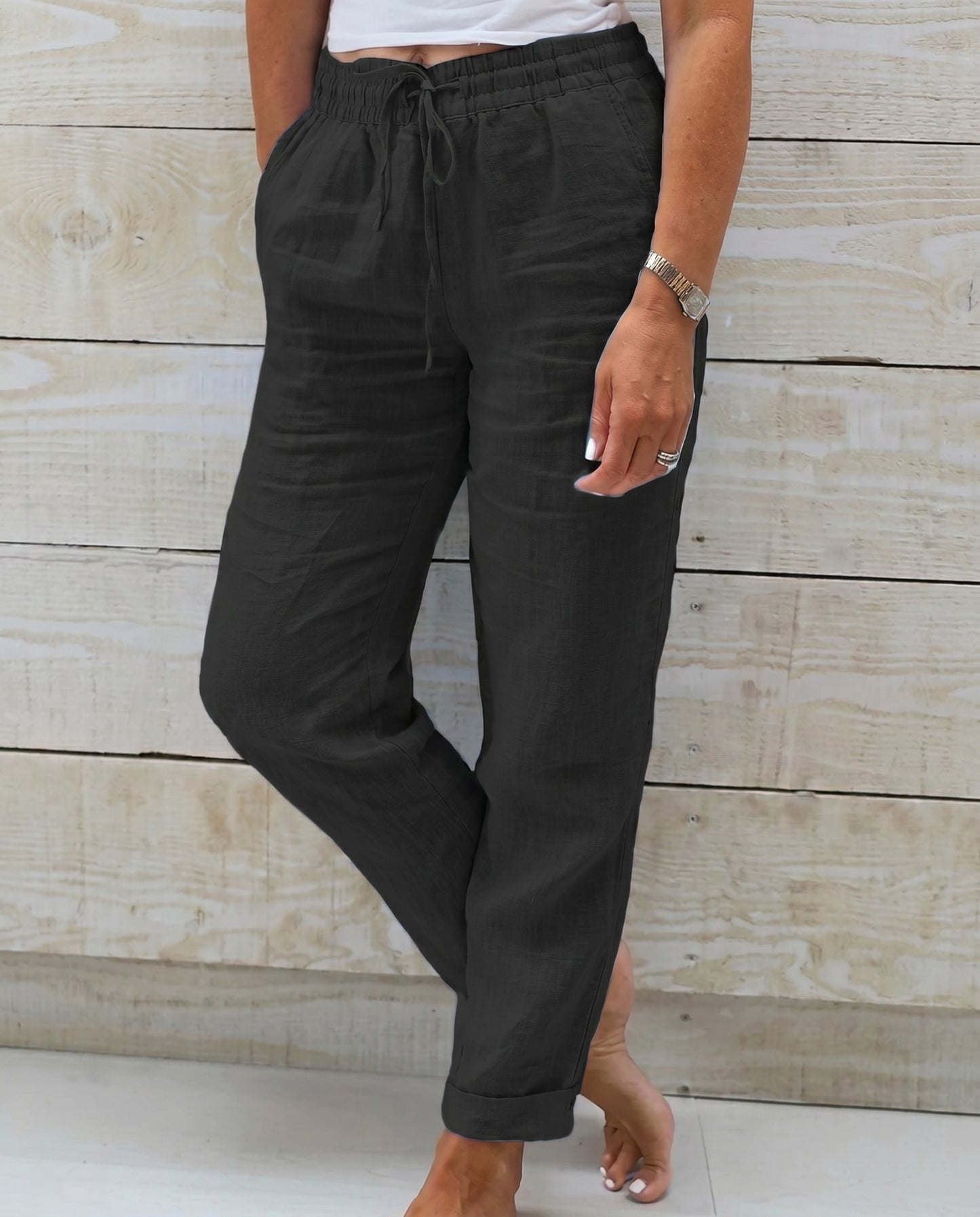 Pantalon en lin à cordon de serrage