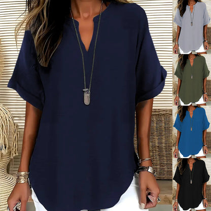 Blouse ample col V à manches courtes
