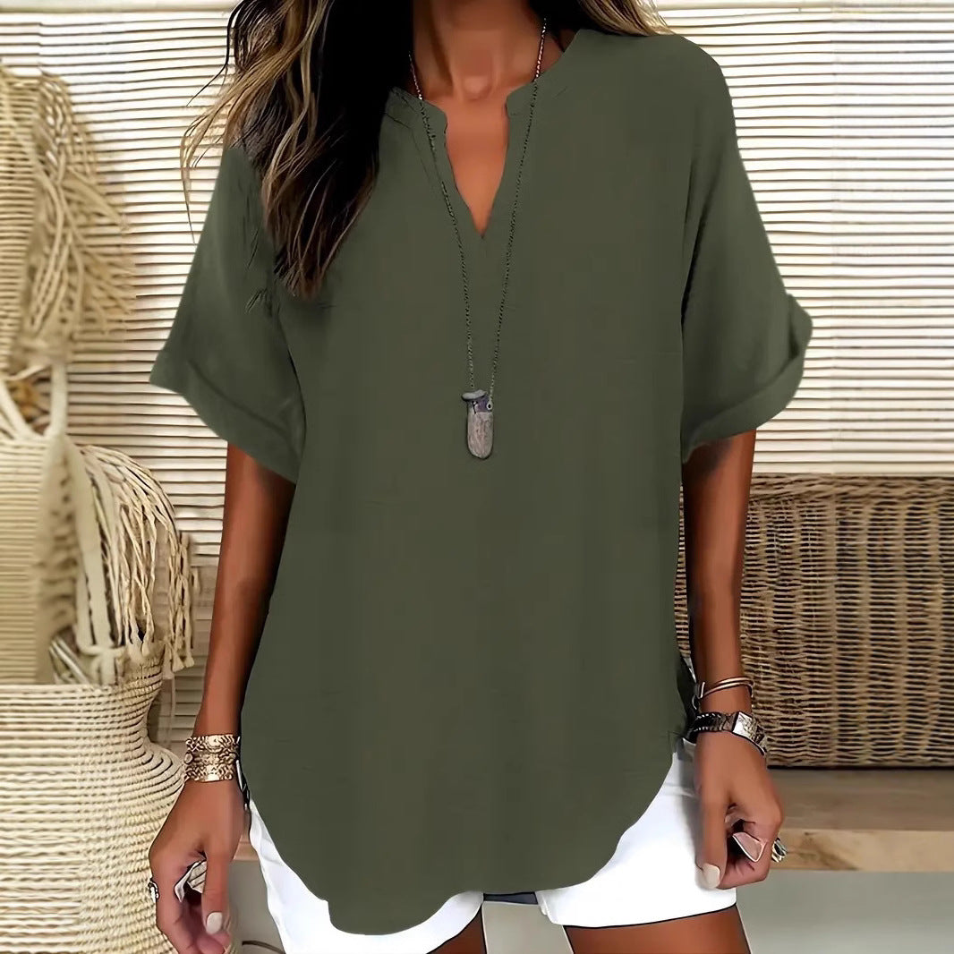 Blouse ample col V à manches courtes