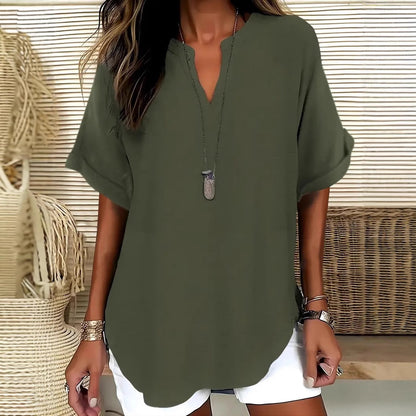 Blouse ample col V à manches courtes