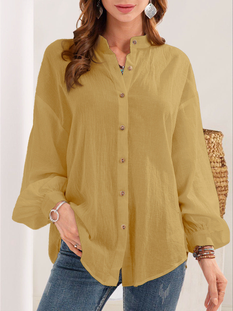 Chemise à manches longues en coton et lin