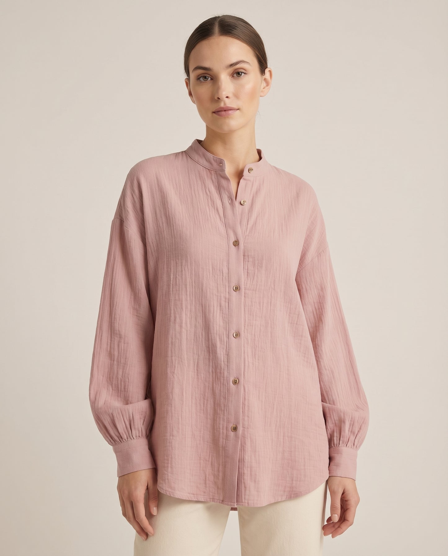 Chemise à manches longues en coton et lin