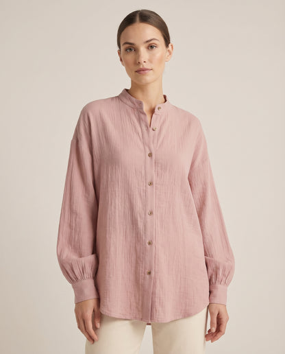 Chemise à manches longues en coton et lin